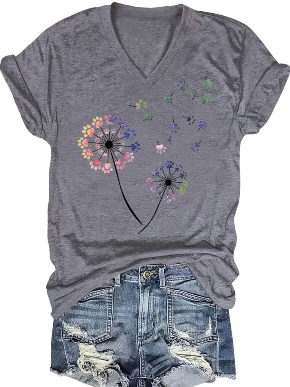 Womens Vintage Flowers V Neck Shirt Boho Floral Wildflowers Graphic Tee Casual